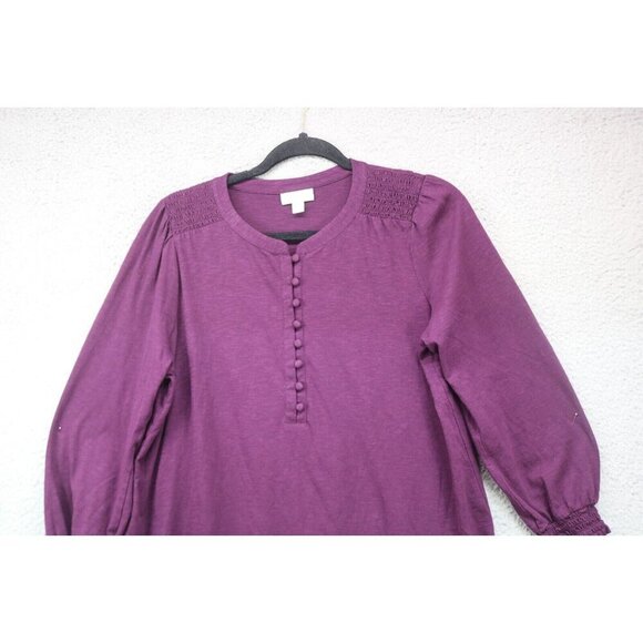 J.Jill Purple Smocked Shoulder Button Down Blouse-Size Medium - Picture 2 of 7